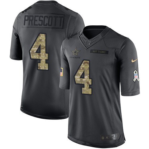 Men's Limited Dak Prescott Nike Jersey Black - #4 2016 Salute to Service NFL Dallas Cowboys